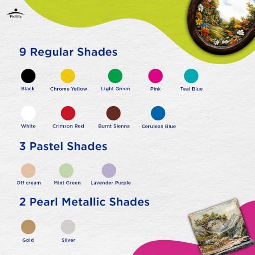 Fevicryl Carnival Kit, 10 ml x 14 Acrylic Colour in Primary, Pastel & Pearl Metallic Shades, Vibrant Paints for Canvas, Fabric, Wood, Glass, Non-Toxic, DIY Art & Craft