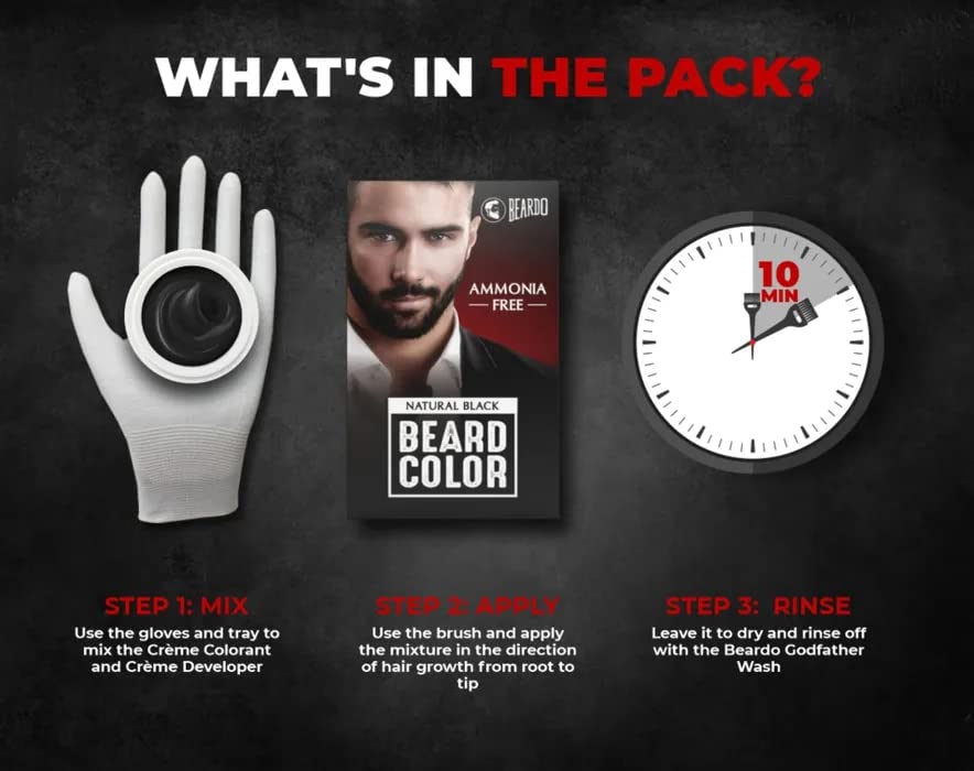 Beardo Natural Black Beard Color for Men 60ml With Godfather Beard Wash 100ml (Pack of 2) | Purifying & Hydrating Beard and Skin Cleaner with Avocado Oil, Argan Oil | Easy to apply, No Stain Beard Hair Colour for men | Skin Friendly Hair dye