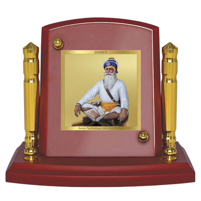 DIVINITI Baba Deep Singh Ji Photo Frame for Car Dashboard, Car Idol, Table Decor|MDF 1B P+ wooden Frame with 24K Gold Plated Foil|Religious Frame For Pooja, Prayer and Gift (7x9cm)