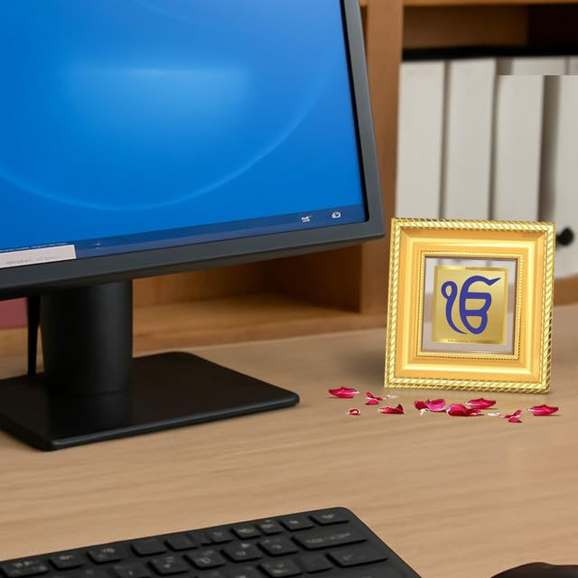 DIVINITI Ik Onkar 24K Gold Plated Foil Tabletop Photo Frame for Home Décor, Puja Room, Luxury Gifting | DG Frame 015 S1A (10x10 CM)