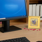 DIVINITI Ik Onkar 24K Gold Plated Foil Tabletop Photo Frame for Home Décor, Puja Room, Luxury Gifting | DG Frame 015 S1A (10x10 CM)