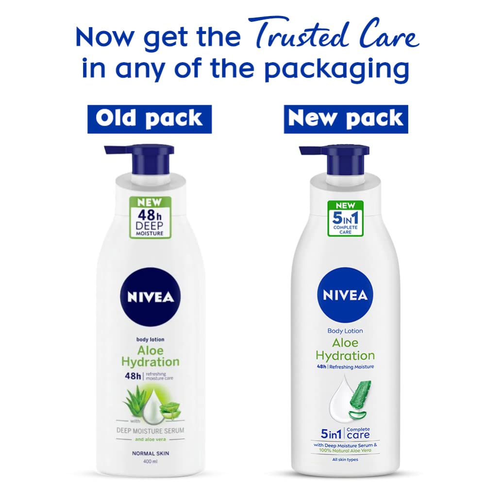 NIVEA Body Lotion for Very Dry Skin, Cocoa Nourish, with Coconut Oil & Cocoa Butter, 400 ml & NIVEA Body Lotion, Aloe Hydration, with Aloe Vera for Instant Hydration in Summer, 400 ml