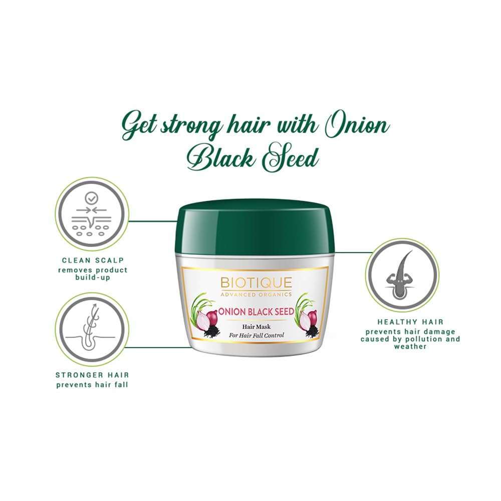 Biotique Onion Black Seed Hair Mask, Ideal for Hair Fall Control, 175g | Hair Nourishment, Hairfall control
