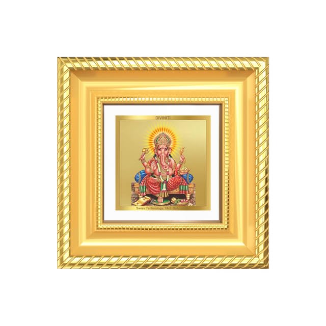 DIVINITI Ganesha 24K Gold Plated Foil Tabletop Photo Frame for Home Décor, Puja Room, Luxury Gifting | DG Frame 015 S1A (10x10 CM)