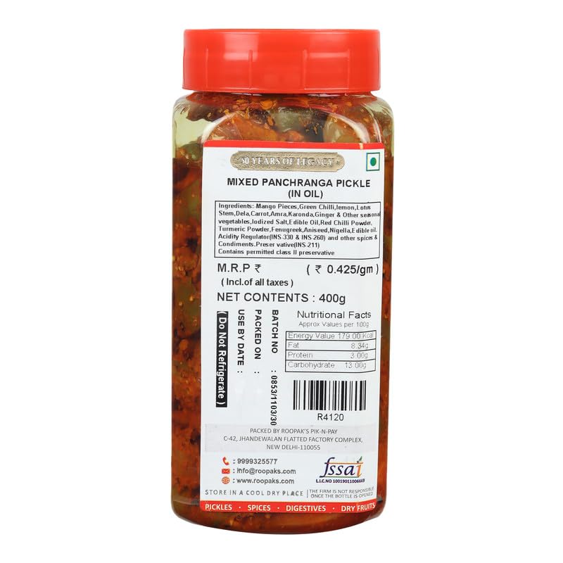 ROOPAK'S PIK-N-PAY Mixed Pickle Handmade with Love | Traditional Recipe |Mixed Achar- No Artificial Colour & Flavour (400 g)
