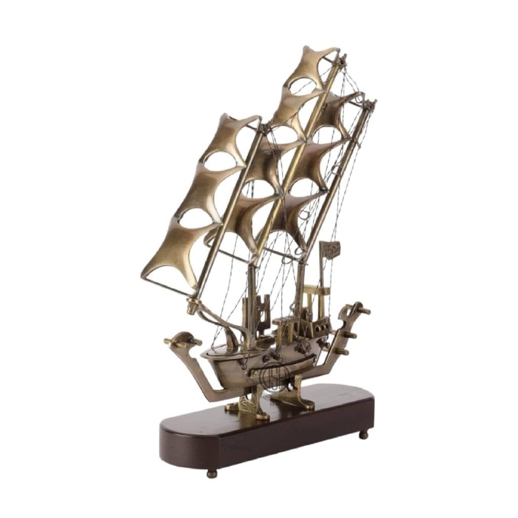 DSH Pure Brass Ship Boat with Wooden Base Showpiece Item Perfect for Home Decoration and Gifting.