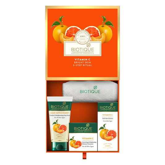 Biotique Vitamin C Bright Skin 3-Step Ritual Gift Kit | Complete Brightening Skincare Routine for Radiant & Even Skin Tone | Enriched with Vitamin C & Botanical Extracts | LISTED