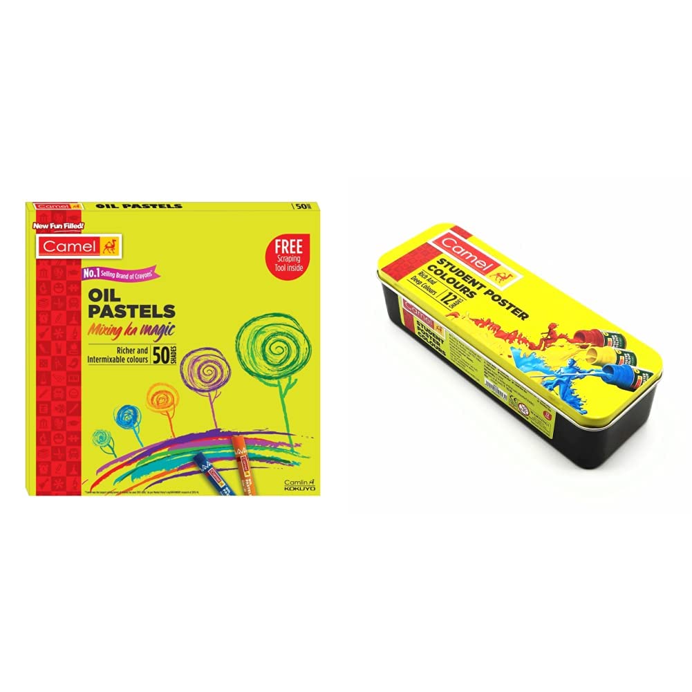 Camel Camlin Kokuyo Oil Pastel (50 Shades) Camlin Kokuyo Student Poster Color - 10ml Each, 14 Shades