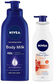 NIVEA Body Milk 600 ml + Natural Glow 400 ml