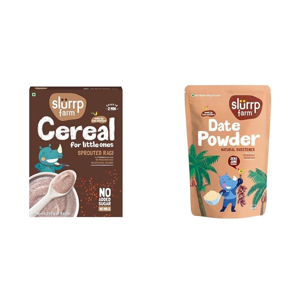 SLURRP FARM No Added Sugar,No Salt,Sprouted Ragi Powder,250 Gram + Slurrp Farm Seedless Arabian Date Powder | Kharik/Khajur Powder | 100% Natural Sweetener | No Preser