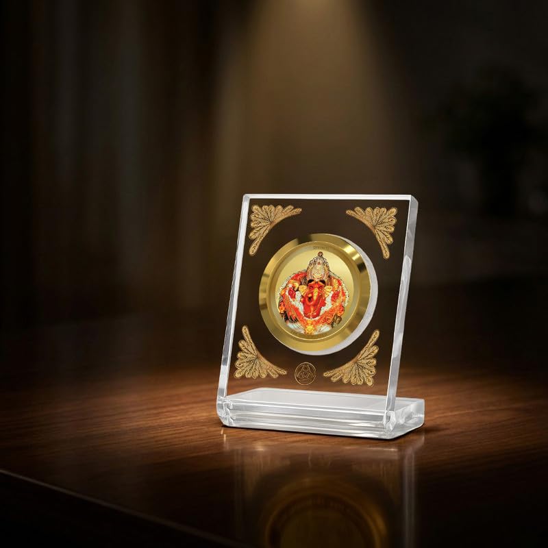 DIVINITI 24K Gold Plated Religious Car Dashboard Frame | Premium God Idol Frame for Car, Home Mandir & Office Table | Spiritual Gift, Decorative Showpiece | Siddhivinayak