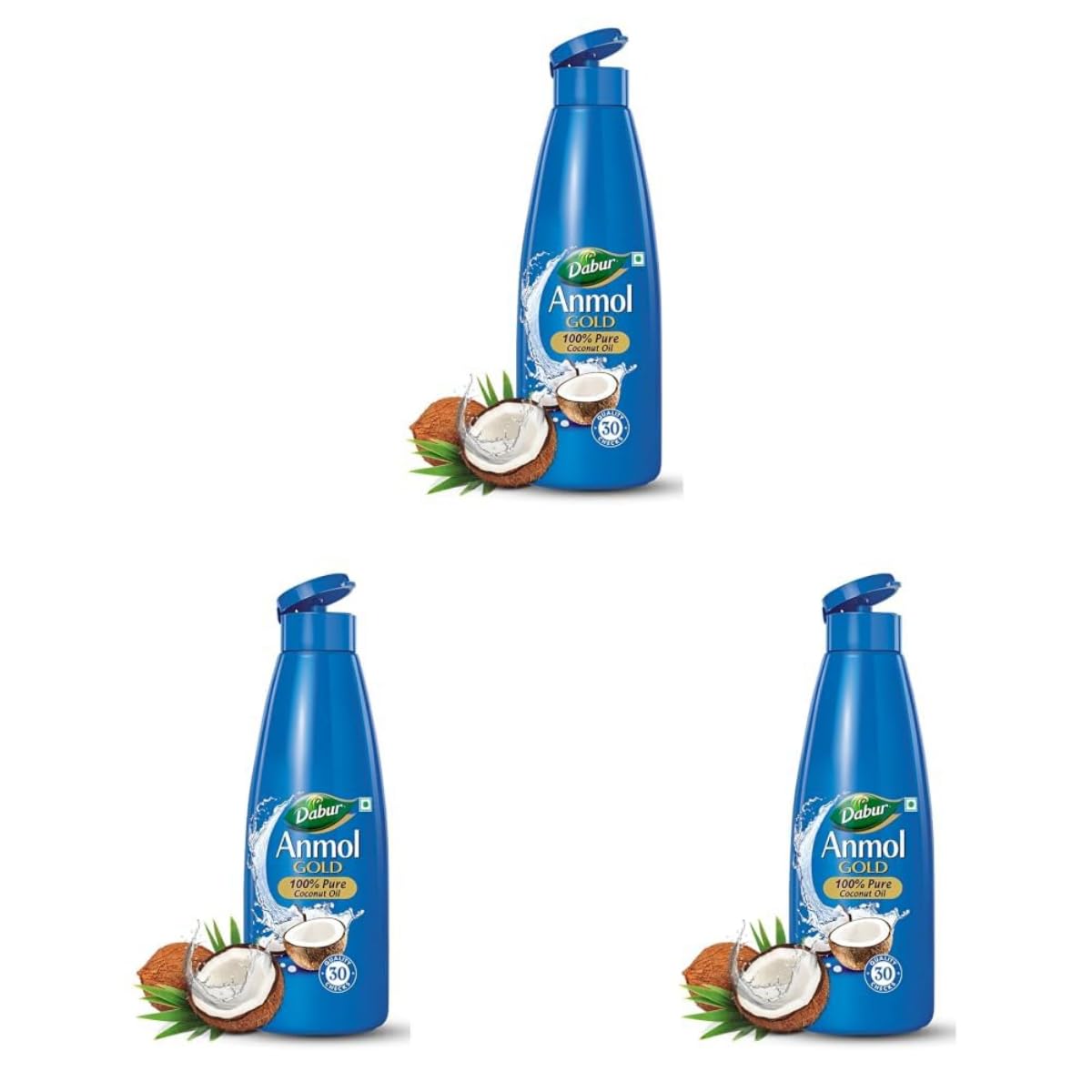 Dabur Anmol Gold 100% Pure Coconut Oil - 550ml | Natural | Nariyal Tel | Handpicked Sundried Coconuts | Multipurpose Oil (Pack of 3)