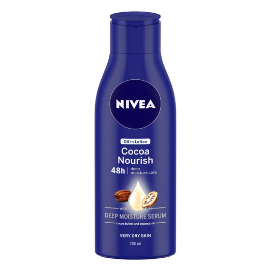 Nivea Oil in Lotion Cocoa Nourish- 200ml + NIVEA Soft Light Moisturiser With Vitamin E- 50ml- Pack Of 2