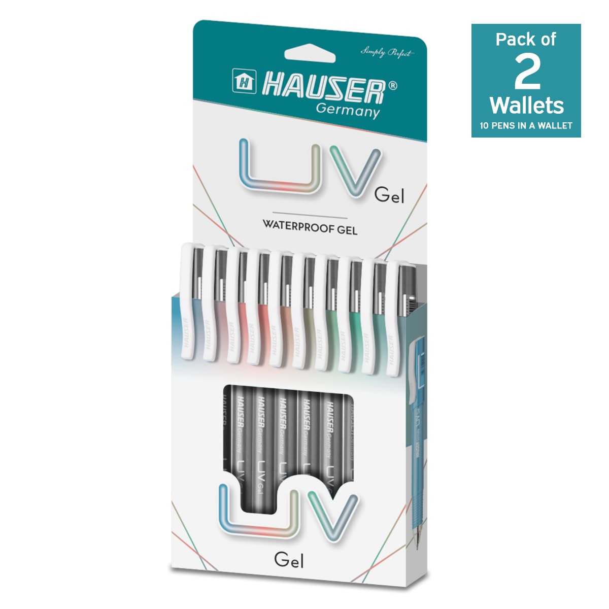 Hauser UV Gel Pen Wallet Pack | Ensures Smoothness & Durability | Waterproof Ink for Smooth & Smudge Free Writing | Black Ink, Pack of 20 Pens