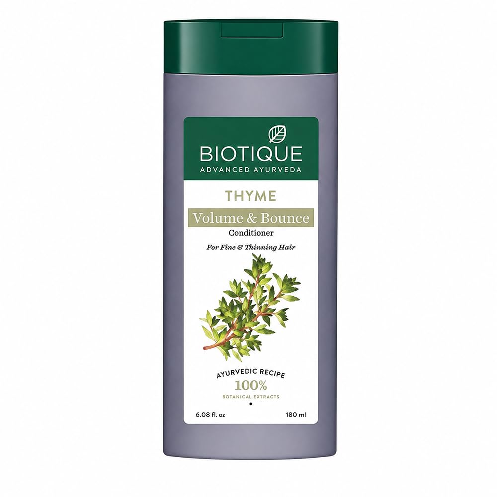 Biotique Thyme Volume Conditioner For Fine And Thinning Hair | Gives Volume And Bounce To Hair | Helps In Thicken Follicles |Suitable For All Skin Types | 180Ml, Peppermint, 180 Millilitre