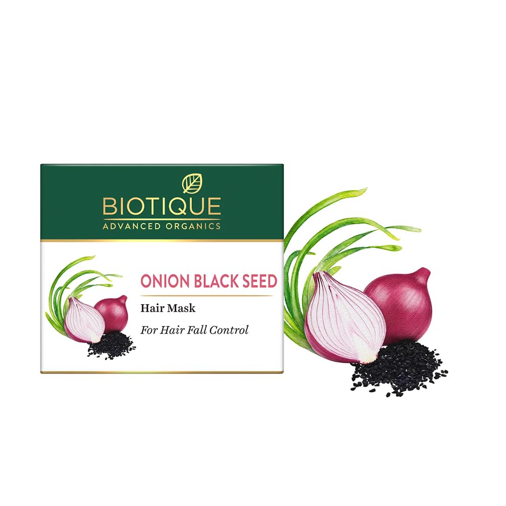 Biotique Onion Black Seed Hair Mask, Ideal for Hair Fall Control, 175g | Hair Nourishment, Hairfall control