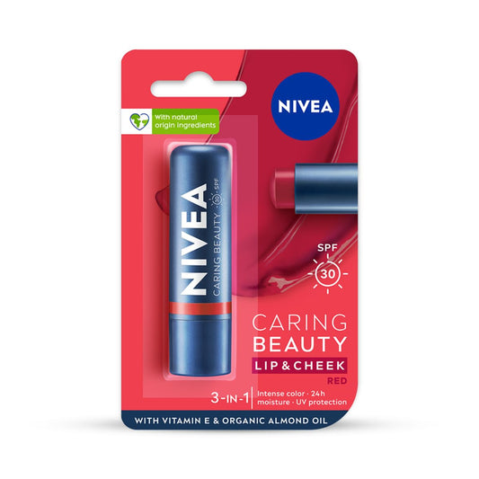 NIVEA Lip Caring Beauty Red Lip Balm | Lip & Cheek Tint with SPF 30
