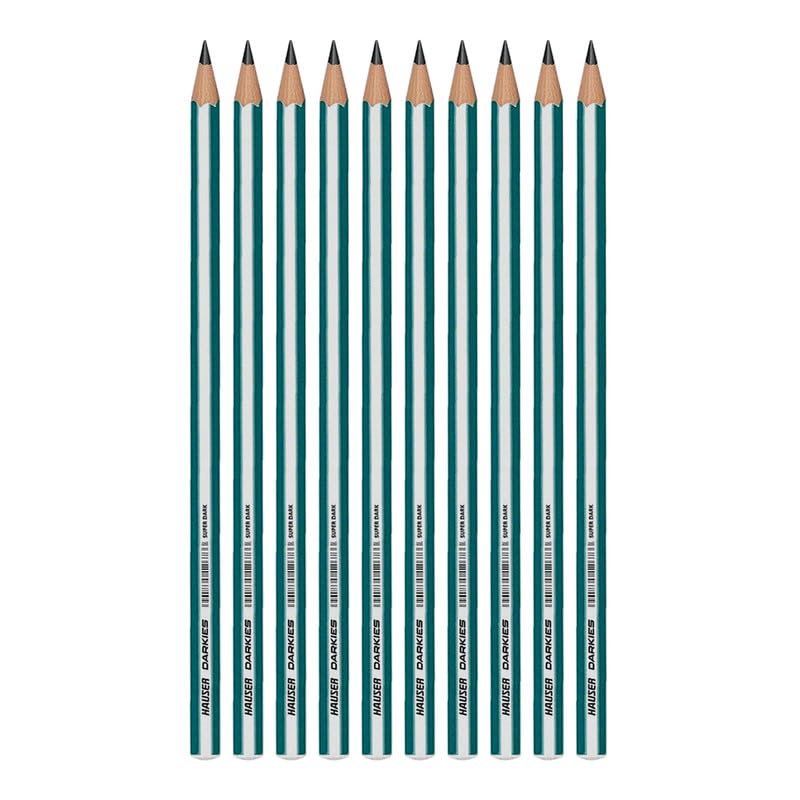 Hauser Darkies Super Dark Graphite Pencils | 2.4 mm Lead | Jumbo Dust Free Eraser | 20 Pencils | Super Dark Lines | Lightweight With Comfortable Grip | 10 Pencils x 2 Box