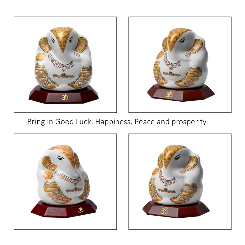 DIVINITI Lord Ganesha Ceramic Idol for Car Dashboard, Tabletop|Statue for Good Luck, Prosperity and Success|Ganpati Statue for Home Mandir, Office Desk, Puja Gift (6.2X5.5X7CM), Idol