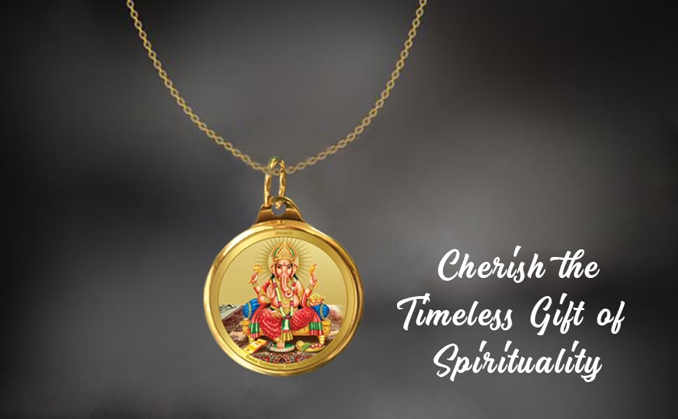 DIVINITI 24K Gold Plated Lord Ganesha & Yantra Double-Sided Pendant with Premium Gift Box, 28 mm Hindu Religious Locket, Luxury Spiritual Jewellery Gift for Men & Women