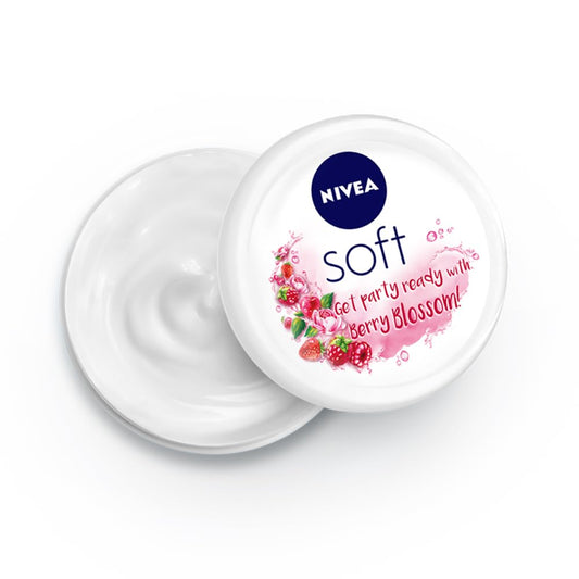 NIVEA Soft Berry Blossom, Light Moisturizer for Face, Hand & Body, Instant Hydration Non-Greasy Cream with Vitamin E & Jojoba Oil, 200 ml