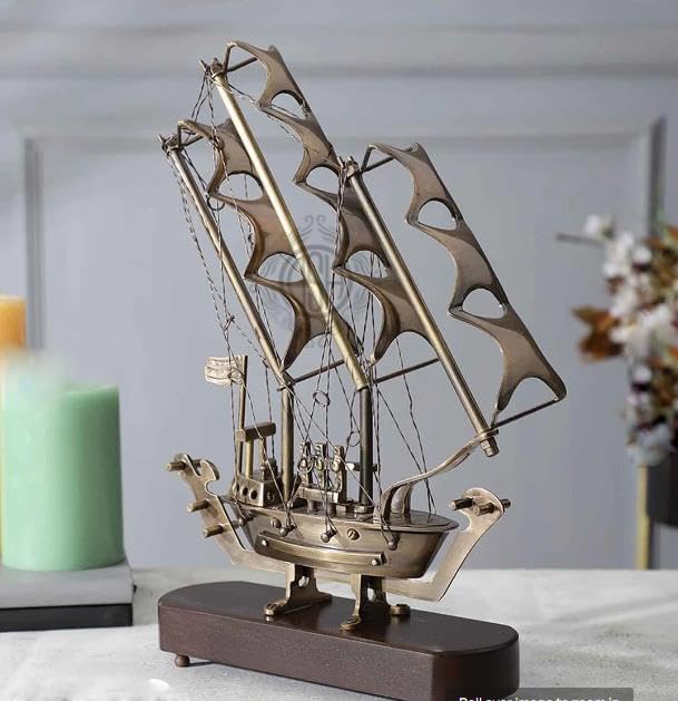 DSH Pure Brass Ship Boat with Wooden Base Showpiece Item Perfect for Home Decoration and Gifting.