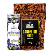 BLUE TEA - Combo of Dandelion Root Tea (100 grams) & Butterfly Pea Flower Tea (30g)