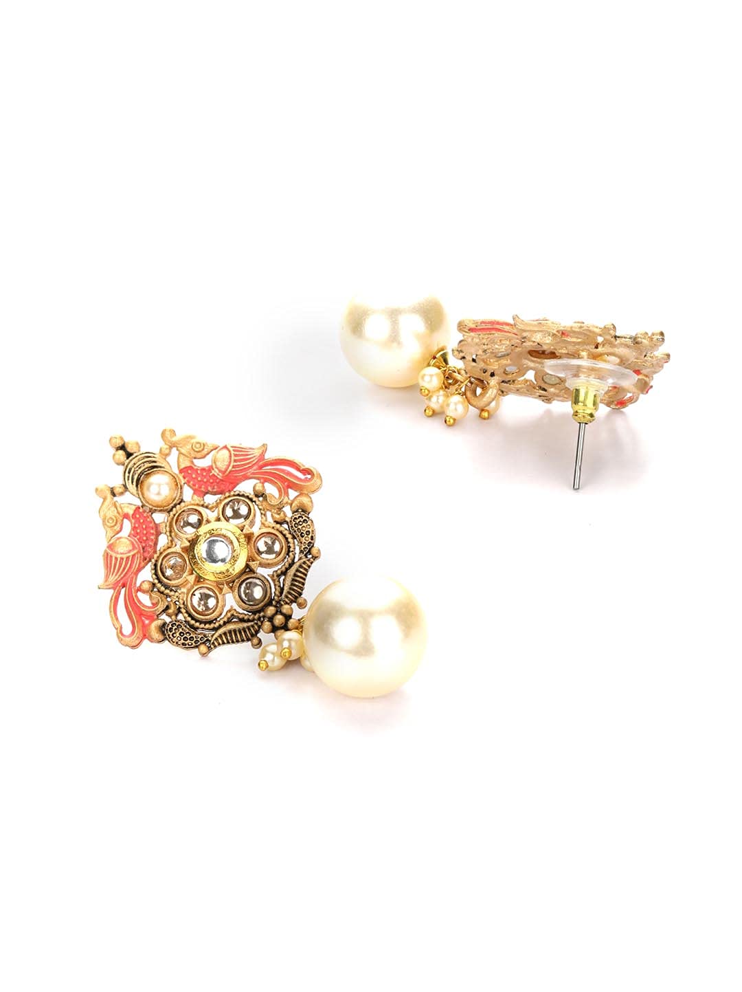 Priyaasi Pink Kundan Pearls Gold Plated Peacock Drop Earring for Women