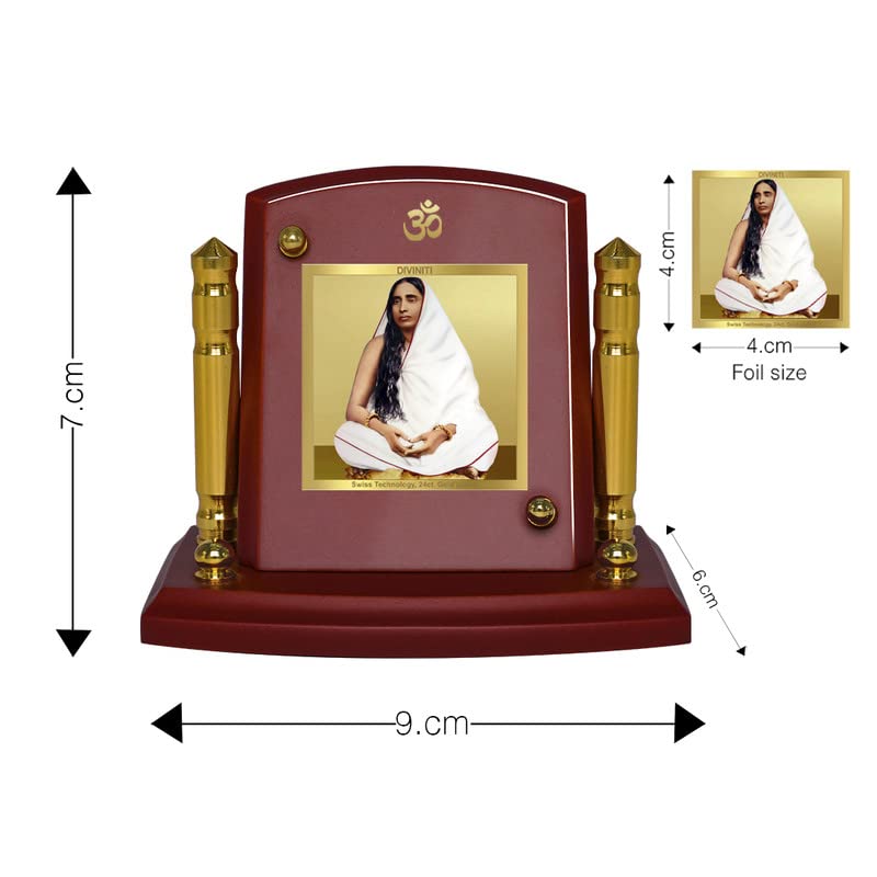 DIVINITI 24K Gold Plated Maa Sharda Photo Frame for Car Dashboard | Premium Religious Idol for Home Office Prayer Decor & Spiritual Gift | Size 8 x 9 cm