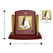 DIVINITI 24K Gold Plated Maa Sharda Photo Frame for Car Dashboard | Premium Religious Idol for Home Office Prayer Decor & Spiritual Gift | Size 8 x 9 cm
