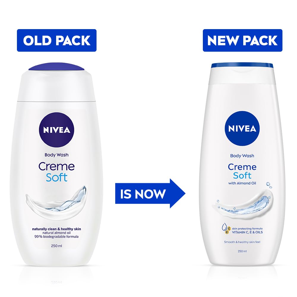 NIVEA Crème Soft 250ml Body Wash| Shower Gel with Natural Almond Oil|Clean, Healthy & Moisturized Skin|Microplastic Free