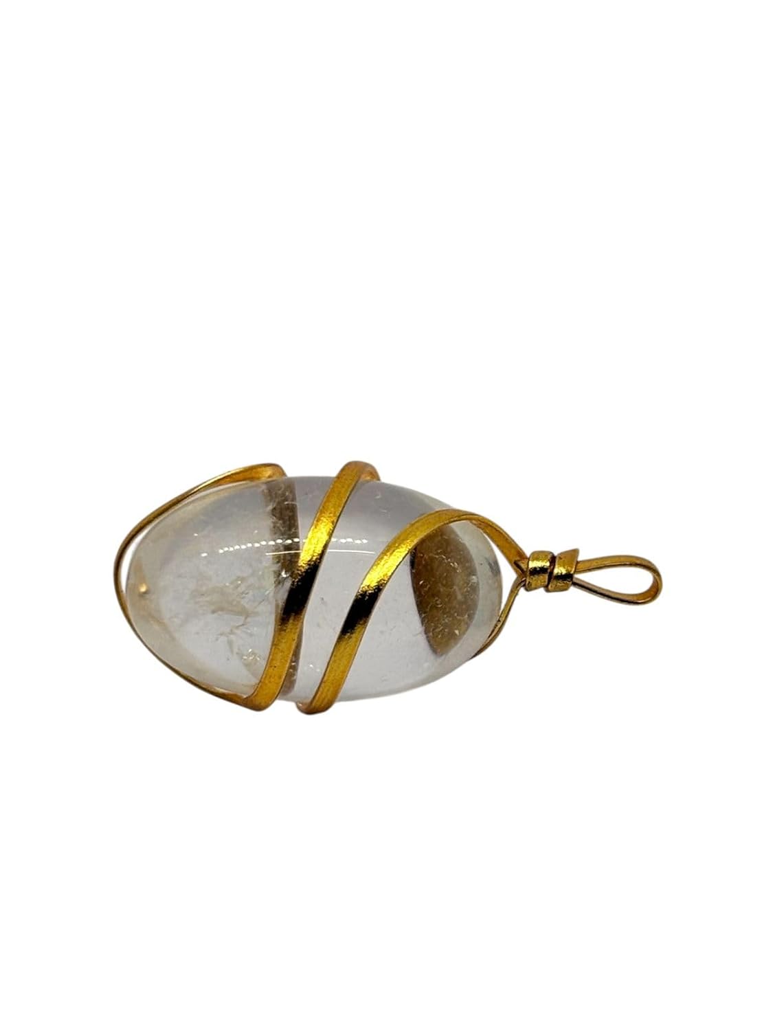 RUDRADIVINE Original Sphatik Pendant (1.5 Inch) – Natural Clear Crystal Quartz with Gold-Plated Wire Wrap | Spiritual Healing Stone Locket for Men & Women (15g)