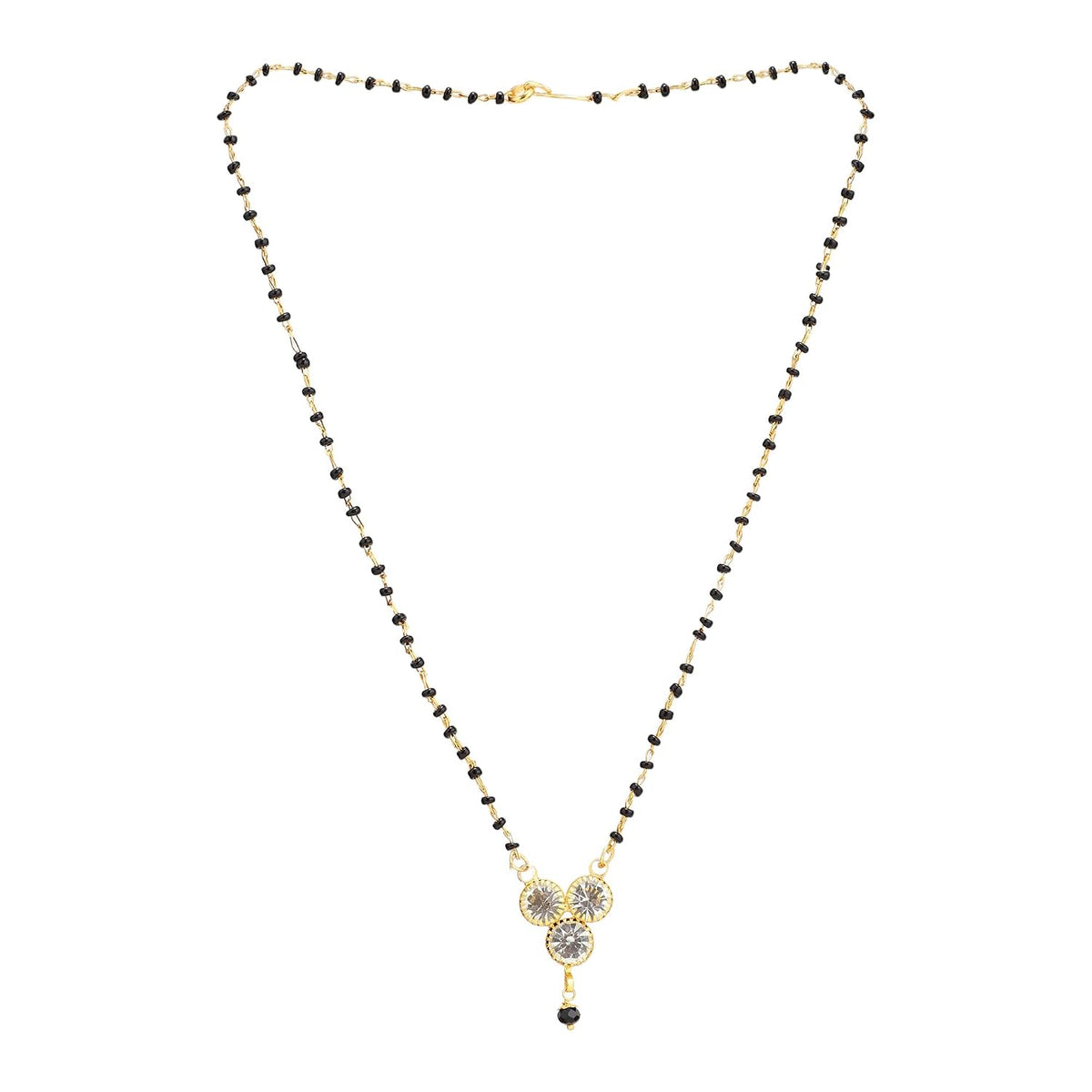 ASTRODIDI Brass 3 Zircon Stones Mangalsutra For Women Girls New Look Black Beads Chain Three Stones Mangal Sutra (Golden, Black)