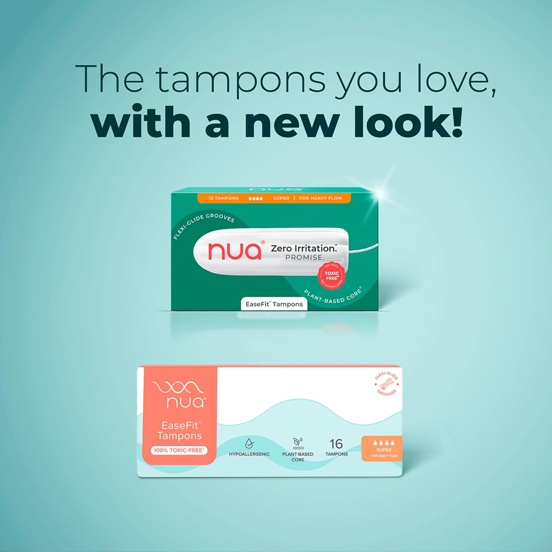 Nua EaseFit Tampons for Heavy Flow | 12 Tampons | Gynaecologically Tested | Hypoallergenic | Rapid Absorption Core | Leak-Proof Protection