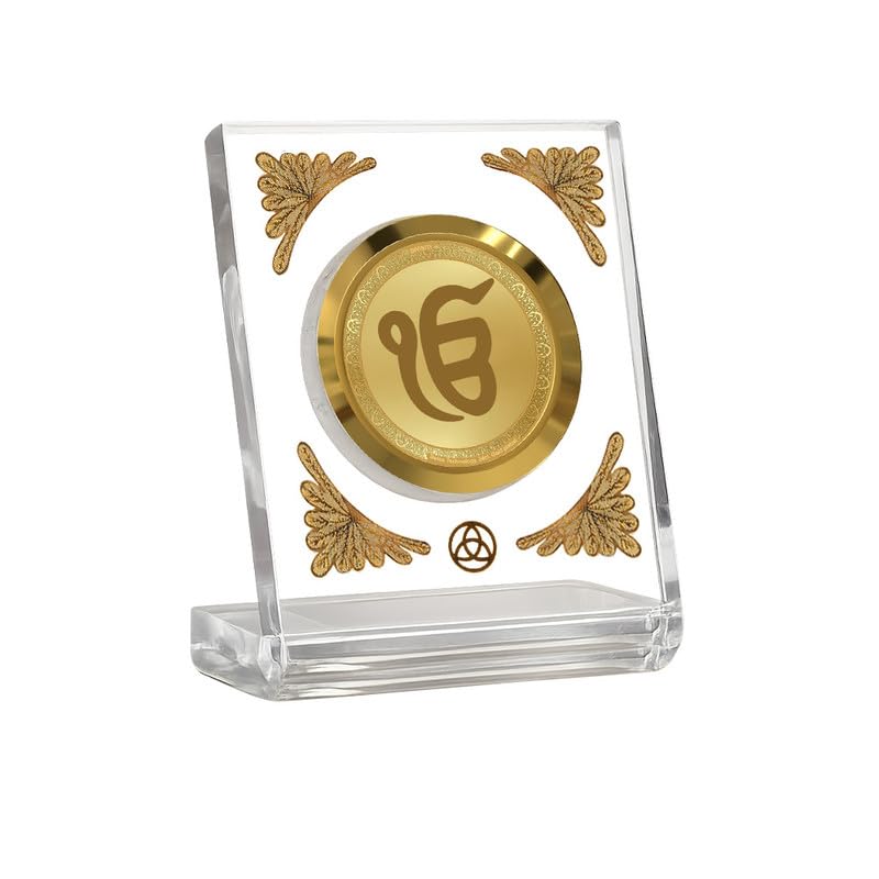 DIVINITI 24K Gold Plated Ik Omkar Acrylic Frame for Car Dashboard, Home Temple & Office Table | Premium Spiritual Gift, Blessings for Protection & Positivity, 8x7 cm Decorative Showpiece