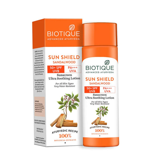 Biotique Bio Sandalwood 50+ SPF UVA/UVB Sunscreen Ultra Soothing Face Lotion Water Resistant, 190ml