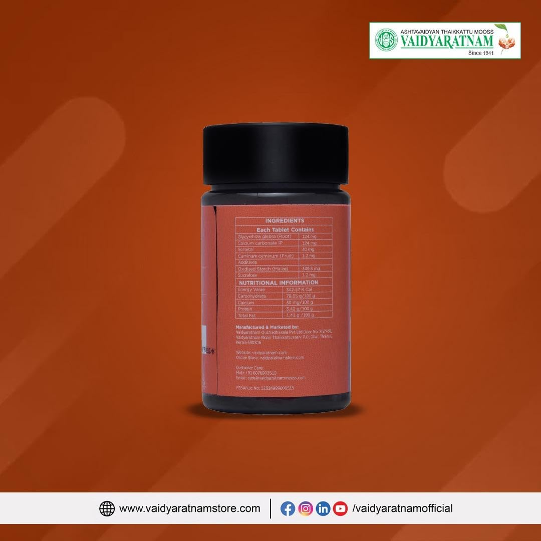 Vaidyaratnam Gasnope Tablet - 60 Nos, Improves Digestion, Relieves from Gas, For Acidity & HeartBurn | Fast & Natural Relief from Acidity | Acidity Relief Tablet | Sugar-Free Chewable Tablets | Supports Acidity and Bloating Relief | Natural Digestive Comfort Tablets