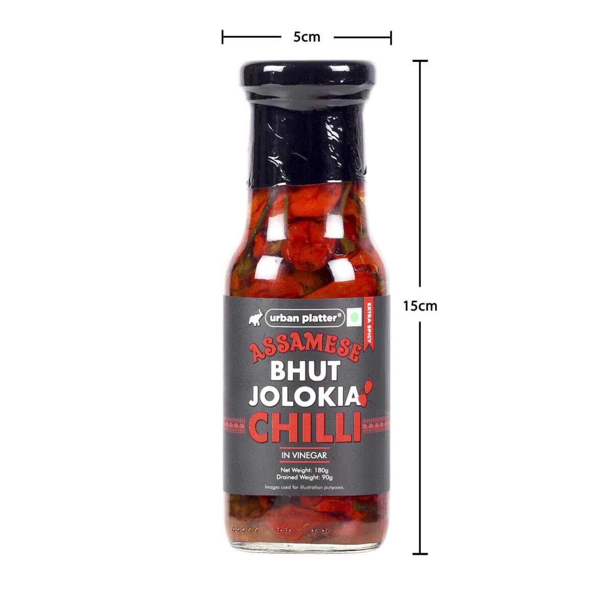 Urban Platter Assamese Bhut Jolokia Whole Chilli Peppers in Vinegar, 180g