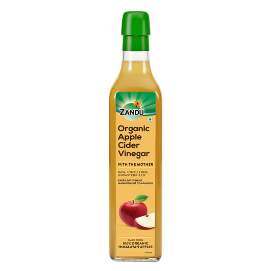Zandu Organic Apple Cider Vinegar with Mother | Scientifically Tested | Raw, Unfiltered, Unpasteurized | Supports Healthy Weight & Digestion | 100% Organic Apples | 500ml