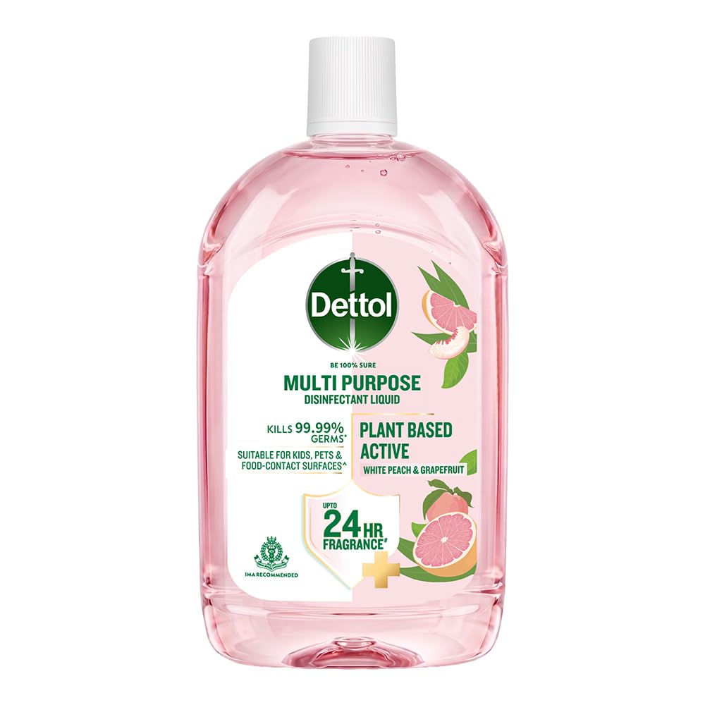 Dettol Plant-Based Disinfectant Liquid 550ml, White Peach & Grapefruit Fragrance – Kids Safe & Pet Friendly | Multi-Purpose Cleaner for Laundry & Floors | Kills 99.99% Germs