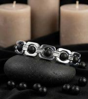 RUDRADIVINE Premium Silver Plated Karungali Wood Bracelet | Black Ebony Bead Elegant Bracelet