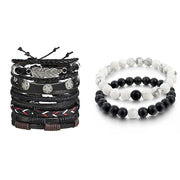 Shining Diva Fashion Leather & Natural Stones Couple Bracelet Set