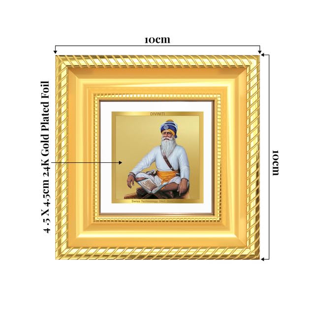 DIVINITI Baba Deep Singh Ji 24K Gold Plated Foil Tabletop Photo Frame for Home Décor, Puja Room, Luxury Gifting | DG Frame 015 S1A (10x10 CM)