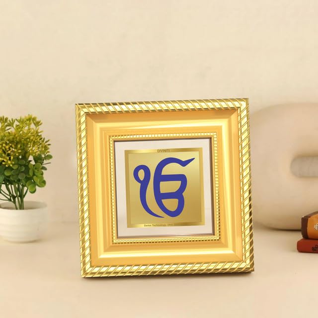 DIVINITI Ik Onkar 24K Gold Plated Foil Tabletop Photo Frame for Home Décor, Puja Room, Luxury Gifting | DG Frame 015 S1A (10x10 CM)