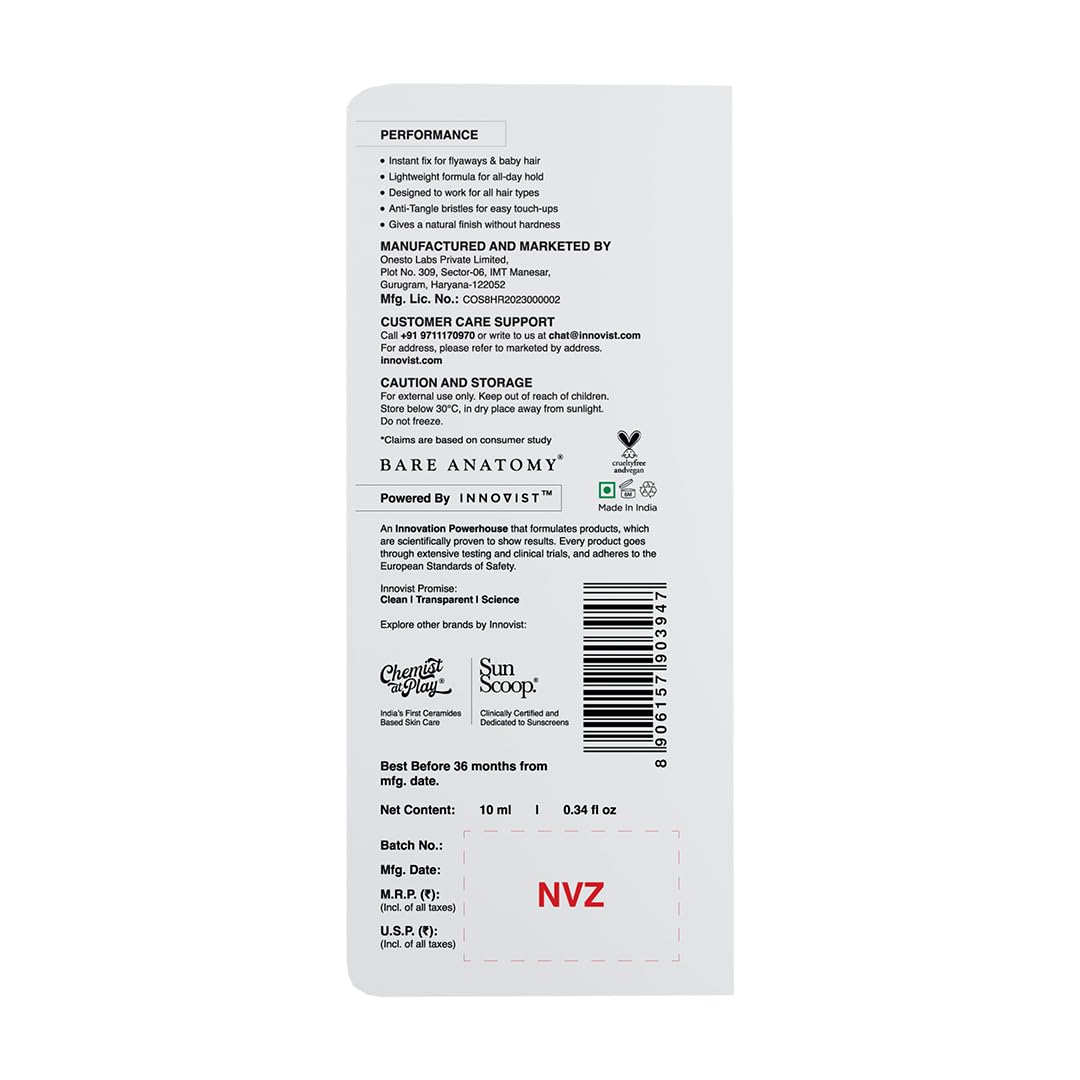 Bare Anatomy Expert Sleek Hair Finishing Stick | 100% Alcohol & Silicon Free | Baby Hair, Frizzy Hair & Flyaway Fixer | Non-Sticky & Non-Crunchy | Natural Sleek Finish With No Residue | 10ml, Gel