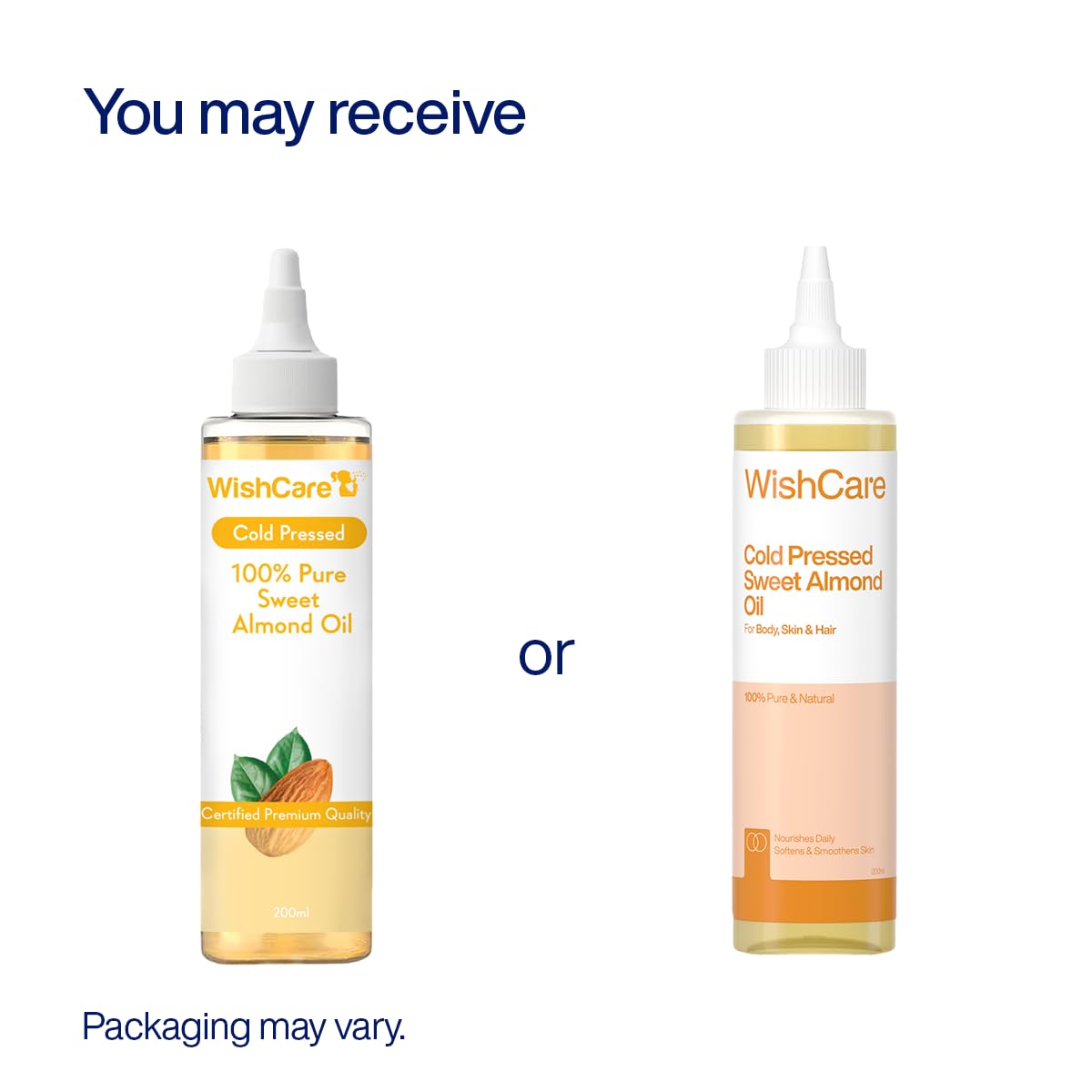 WishCare® Pure Cold Pressed Sweet Almond Oil for Hair Growth and Glowing Skin & Face - 200ml