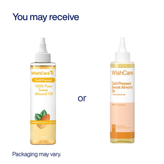 WishCare® Pure Cold Pressed Sweet Almond Oil for Hair Growth and Glowing Skin & Face - 200ml