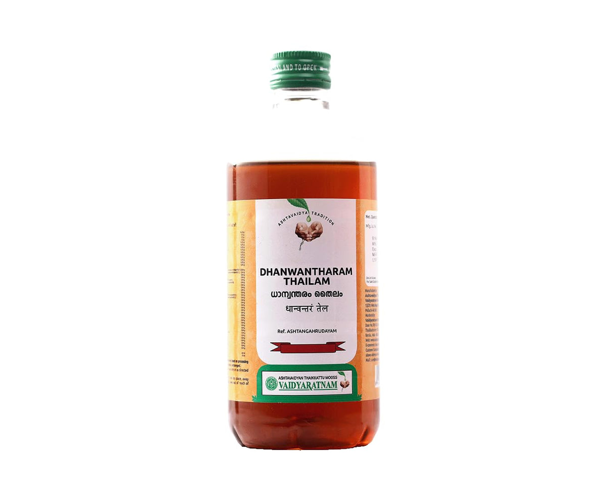 Vaidyaratnam Dhanwantharam Oil - 450 ml, Postnatal Care Ayurveda | Ayurvedic Oil for Paralysis, Pregnancy & Postnatal Care | Dhanwantharam Thailam