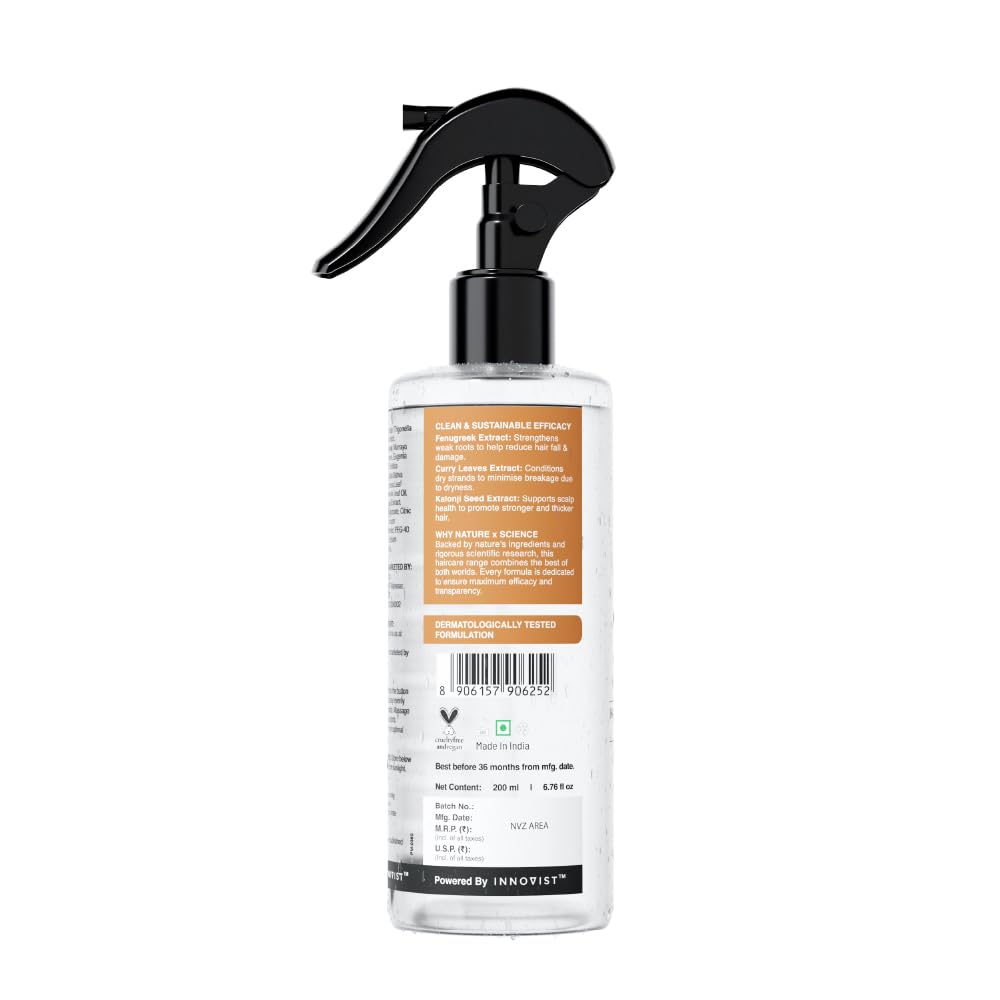 Bare Anatomy Nature x Science Hair Fall Control Spray with Methi, Curry Leaves & Amla | For Thicker, Longer Hair | Lightweight & Non-Sticky | 200ml (Pack of 2)