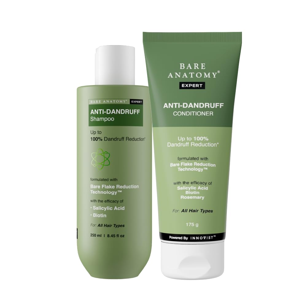 Bare Anatomy Anti Dandruff Shampoo & Hair Conditioner Combo | Helps Manage Flakes, Moisturizes & Reduces Frizz | 250 ml + 175 gm